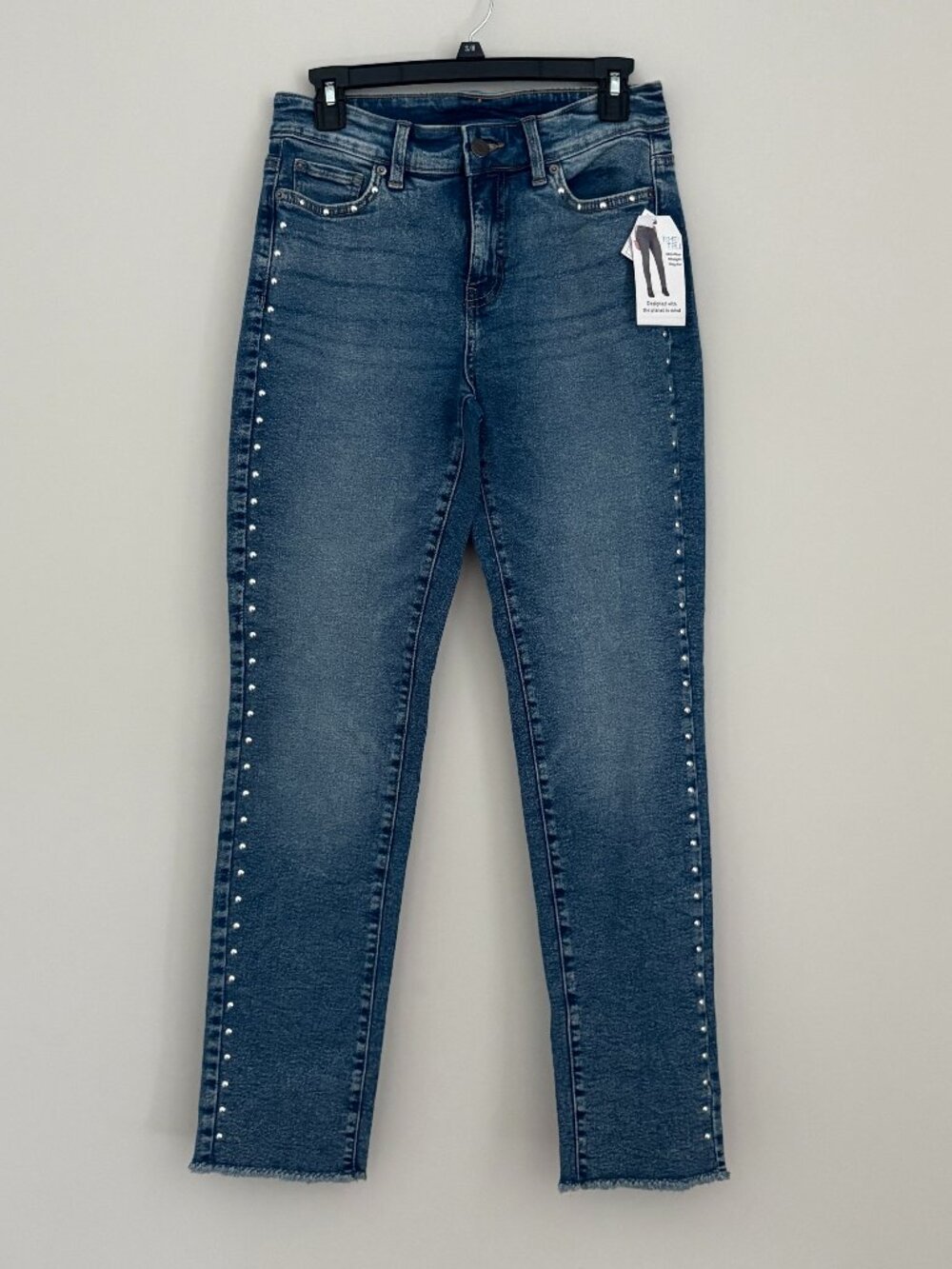 Time and Tru Studded Side Seam Straight Leg Raw Hem Jeans Western Streetwear 4